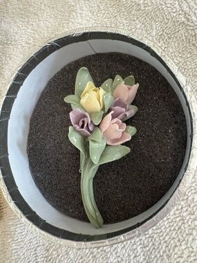 Vintage Porcelain Colorful Rose Floral Bouquet Brooch NEW